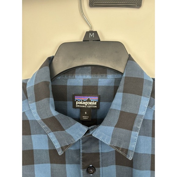 Patagonia Men's Small Long‎ Sleeve Button Up Plaid Blue Organic Cotton Polyester - Picture 3 of 5